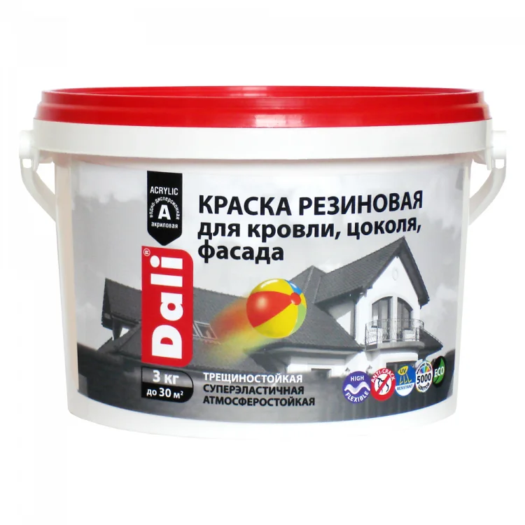 Краска ВД резиновая фасадная DALI серый графит, 3 кг ( Т-ра перевозки не ниже +5град) Краска ВД резиновая фасадная DALI серый графит, 3 кг ( Т-ра перевозки не ниже +5град)