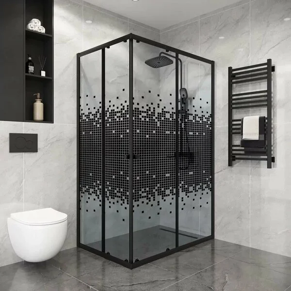 Ограждение душевое NIAGARA Eco NG-1018-14QBLACK (100х80х190) прямоугольник,раздвижное,черный,стекло мозаика,1 место Ограждение душевое NIAGARA Eco NG-1018-14QBLACK (100х80х190) прямоугольник,раздвижное,черный,стекло мозаика,1 место