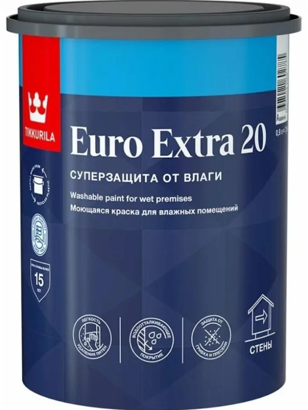 Краска ВД интерьерная моющаяся полуматовая Tikkurila EURO EXTRA 20 База C 0,9л