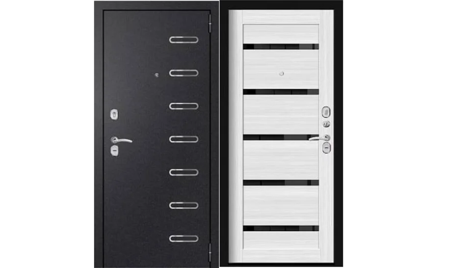 Дверь мет. ДВЕРИ ГУД Хит 8 Nova 860х2050 "Пр" Черный шелк/МДФ Белый ясень