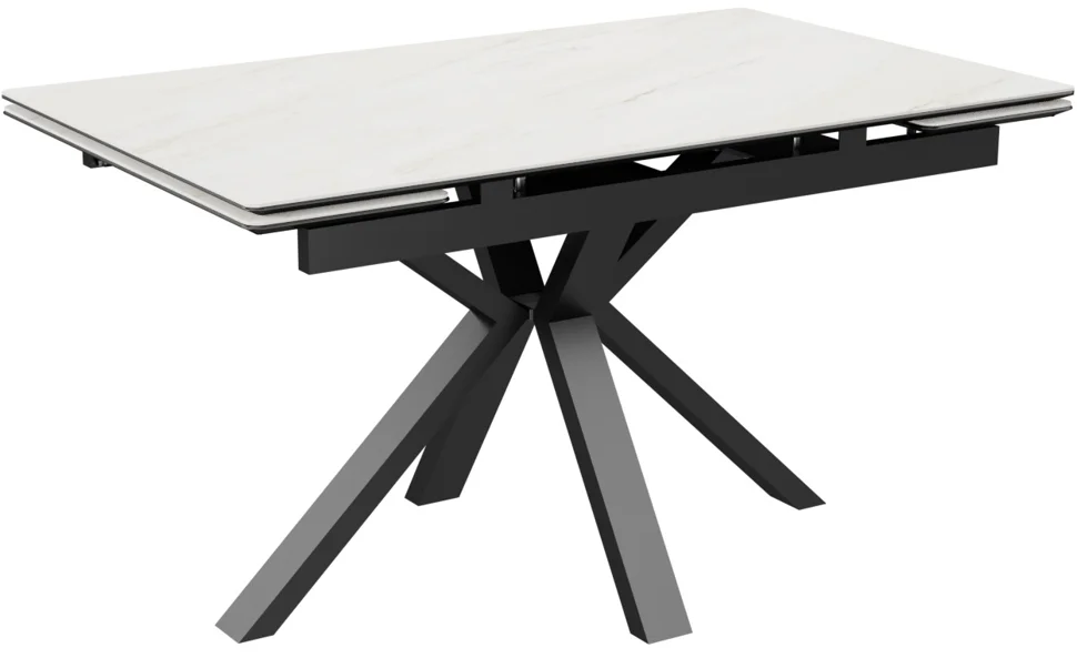 Стол Баден-1С 140х85 (+30+30) (царга Черный/МДФ+PVC Черный/White marble) + Нога №120Q(черный)