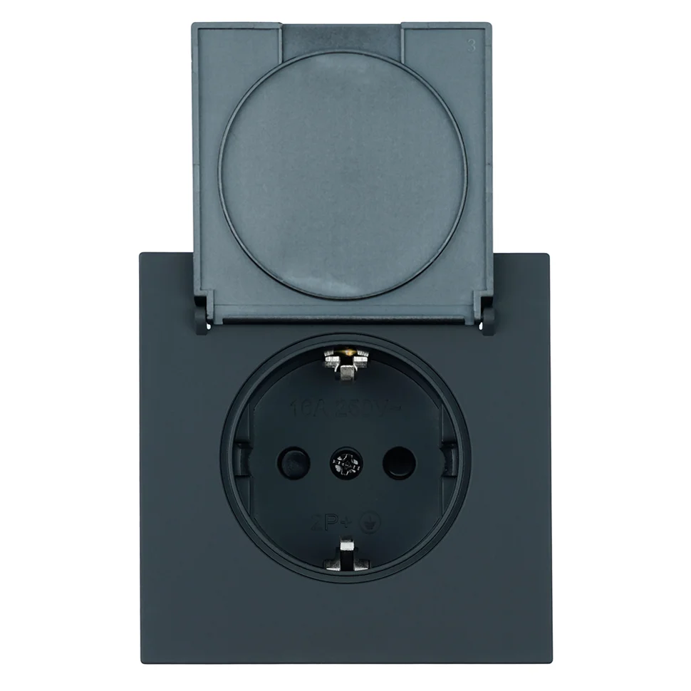 Розетка 1-местная (механизм) СП STEKKER Мия с крышкой с защ. штор с заземлением, 250В, 16А, RST16-3112-05, черный бархат Розетка 1-местная (механизм) СП STEKKER Мия с крышкой с защ. штор с заземлением, 250В, 16А, RST16-3112-05, черный бархат