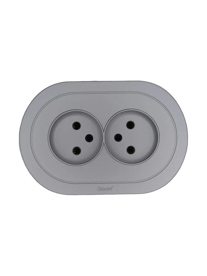 Розетка 2-местная СП Lezard OSEN без заземления, серый матовый круглая