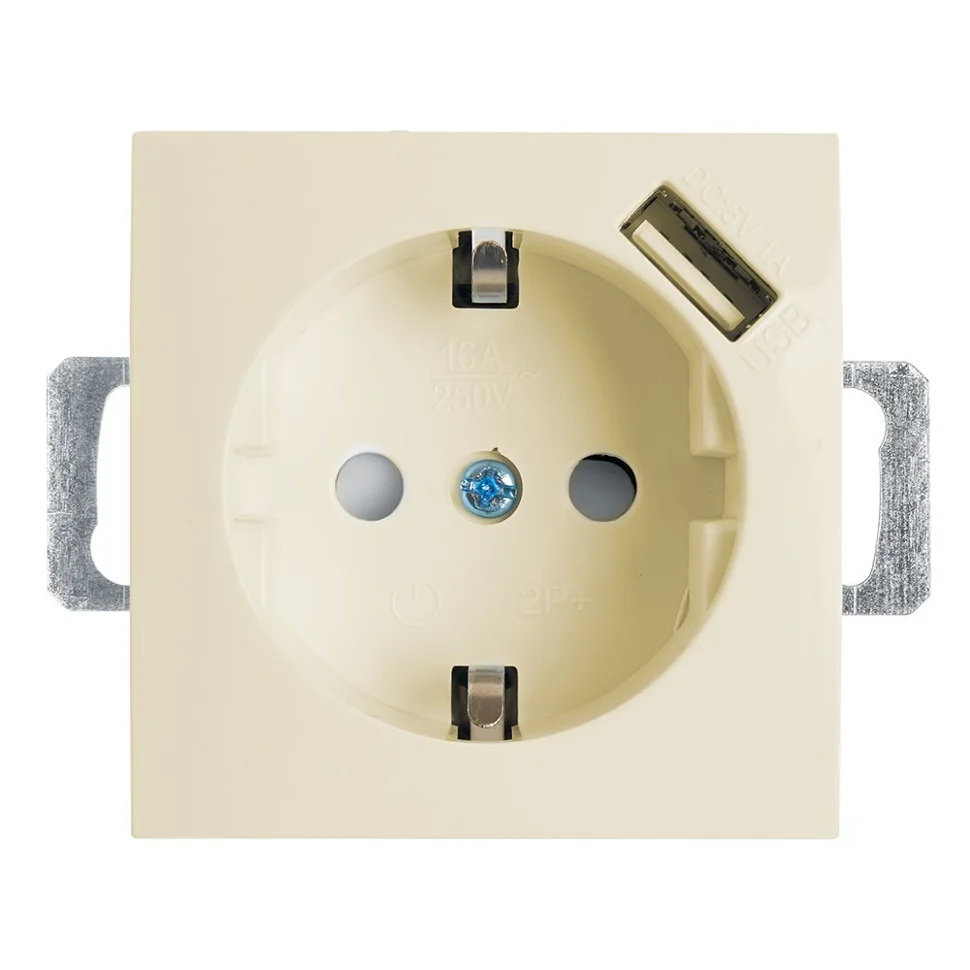 Розетка 1-местная (механизм) СП Stekker Эрна с заземлением и с USB (PST16-9111-02) слоновая кость