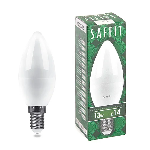 Лампа светодиодная 13W E14 230V 4000K 1070Лм (белый) Свеча (C37) SAFFIT, SBC3713