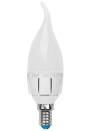 Лампа светодиодная 7W E14 220V 3000К 600Лм (теплый) Свеча на ветру матовая яркая (CW37) Uniel, WW/FR PLP01WH