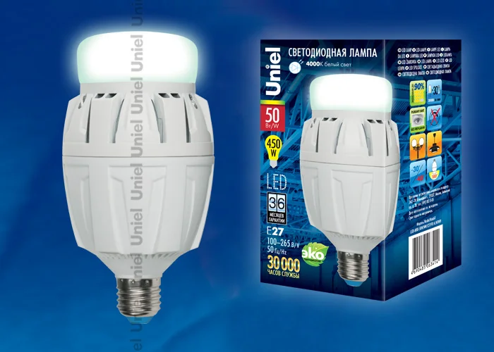 Лампа светодиодная 50W E27 100-265V (белый) Uniel NW/FR ALP01WH