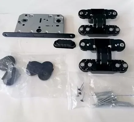 Комплект дверной фурнитуры №23 (2 скрытые петли, защелка магнитная под фиксатор ЧЕРНЫЙ)