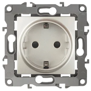 Розетка 1-местная СП Эра12 2P+E Schuko с заземлением, со шторками, перламутр (16АХ-250В), арт.12-2102-15