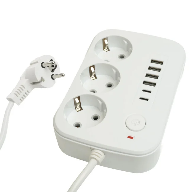 Удлинитель с заземлением 3 гнезда 1,8 метра 3x1мм2, 250В, 10А, 4USB+1Type-C 2,4А, серия Home, белый STEKKER HM09-36-02