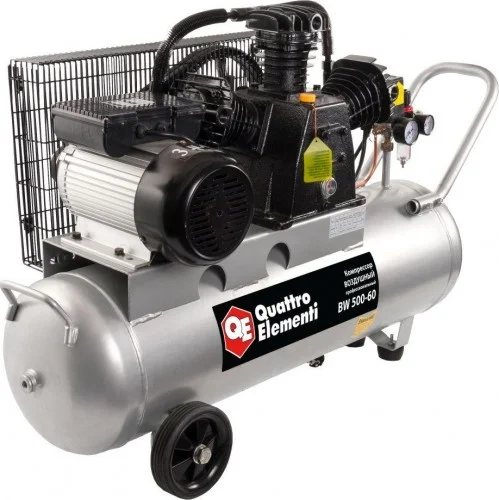 Компрессор поршневой масляный QUATTRO ELEMENTI BW 500-60 ( 490 л/мин, 60 литров, 3,0 л.с, 8 бар, 65 кг, V-образн/ Ременной) (без упаковки)