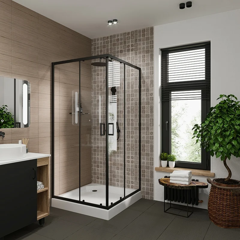 Ограждение душевое NIAGARA NG-6808-08 BLACK 900х900х1950 квадрат, двери раздвижные, арт. NG-6808-08 BLACK