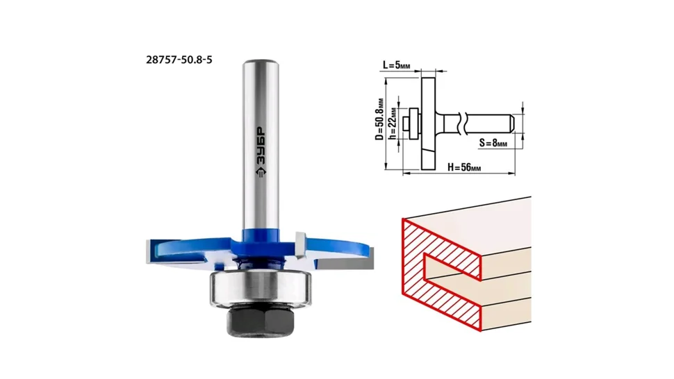 Фреза горизонтально-пазовая, D= 50,8мм, высота-2мм, хв.-8мм, d-22мм, ЗУБР Профессионал