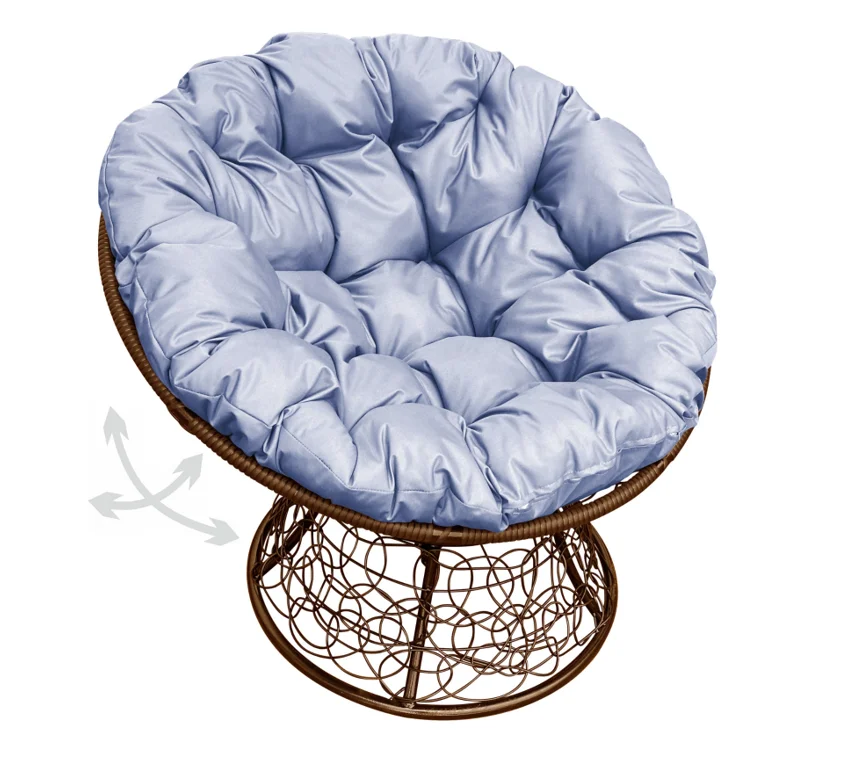 Кресло ПАПАСАН пружинка с ротангом коричневое, подушка серая