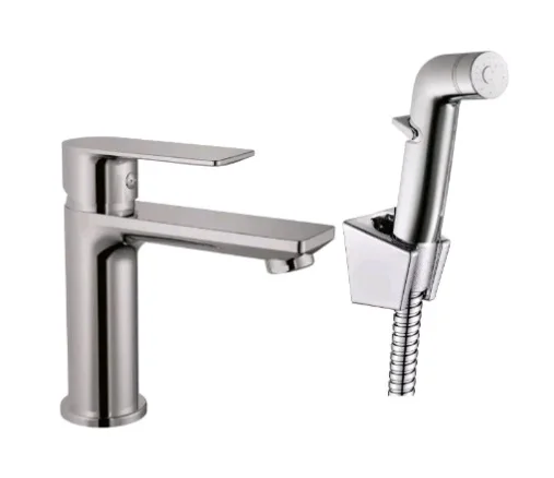 Смеситель HAIBA HB12505 для умывальника с гигиеническим душем, цвет хром