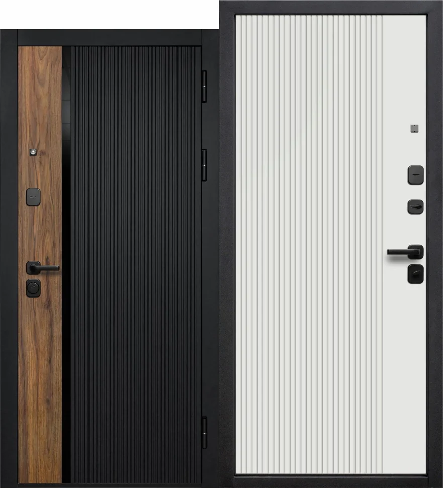 Дверь мет. FERRONI Кантри 9см 860х2050 "Пр" сатин черный, орех каньон коньяк/эмалит белый