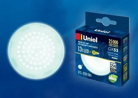 Лампа светодиодная 13W GX53 175-265V 4000К 1150Лм (белый) Uniel, LED NW/FR PLZ01WH