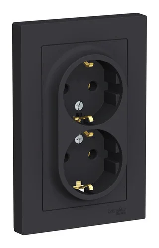 Розетка 2-местная СП AtlasDesign 16А с заземлением, карбон ATN001024 Schneider Electric
