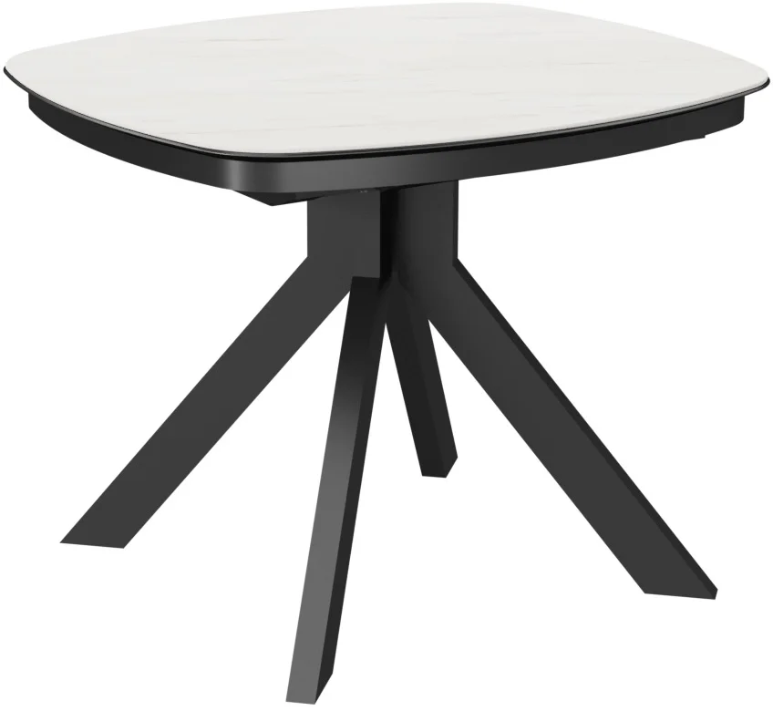 Стол Сохо-1С, размер 100х90 (+32), цвет Чёрный/МДФ+PVC Чёрный/White marble)+нога №111Q чёрный