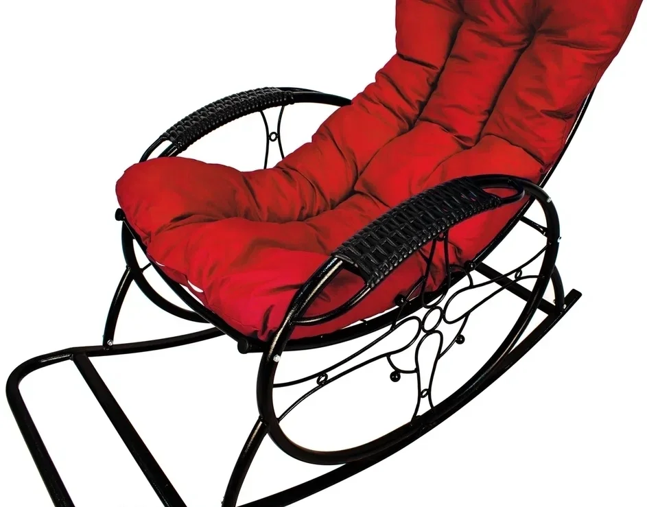 Кресло-качалка Овал ЛЮКС черное, красная подушка