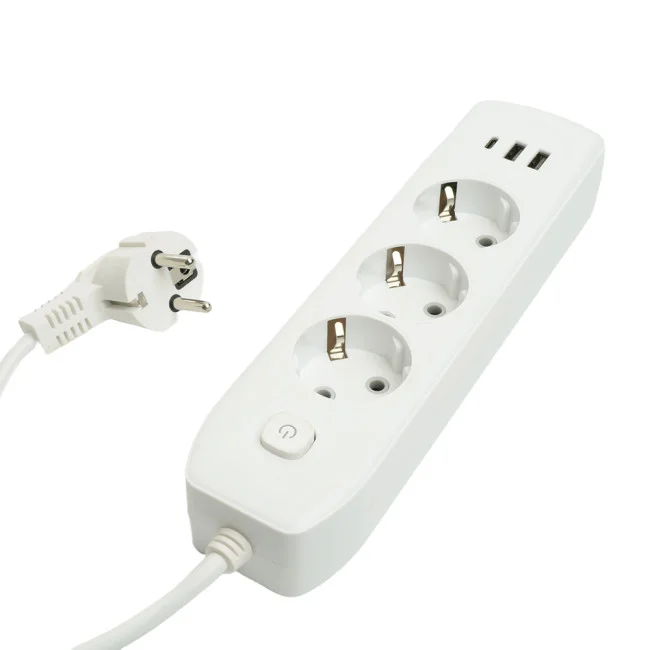 Удлинитель с заземлением 3 гнезда 1,8 метра 3x1мм2, 250В, 10А, 2USB+1Type-C 2,4А, серия Home, белый STEKKER HM08-33-02