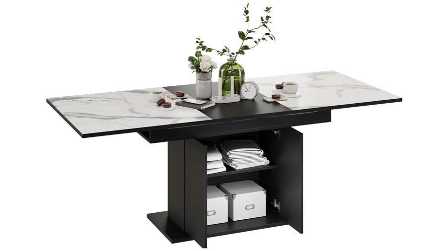Стол обеденный Детройт раздвижной Тип 3 1504*(2014)*850*770 (Черный/Белый мрамор)