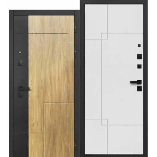 Дверь мет. FERRONI Smart 3 960х2050 "Л" МДФ сатин черный, дуб мадейра янтарь/эмалит серый (электронный замок)