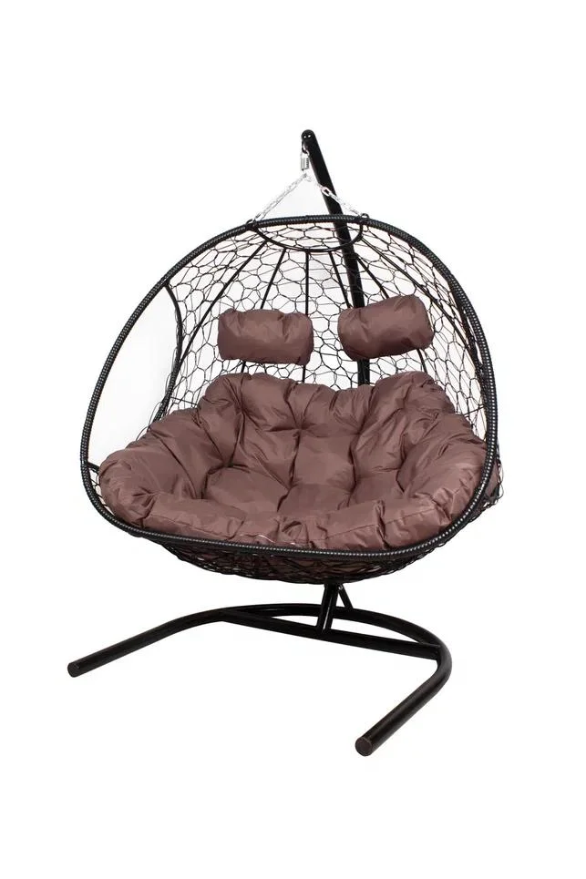 Подвесное кресло ДОБРЫНЯ с ротангом чёрное, коричневая подушка Подвесное кресло ДОБРЫНЯ с ротангом чёрное, коричневая подушка