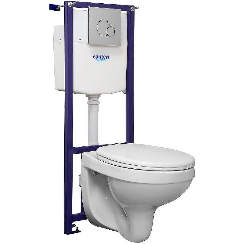 Унитаз подвесной Santeri Альфа Комфорт с инсталляцией, сиденьем микролифт, с хром. кнопкой