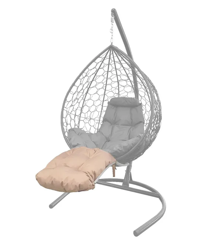 Подставка для ног на кресло подвесное, с ротангом белое, бежевая подушка