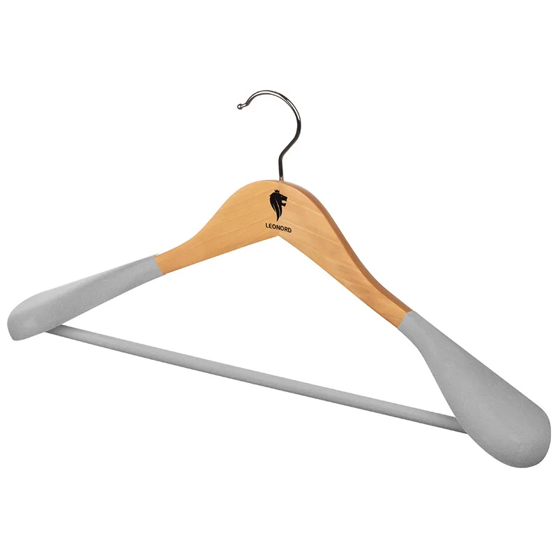 Вешалка для одежды деревянная с широкими плечами, флокированная, светлое дерево LEONORD