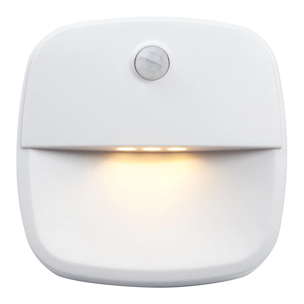 Подсветка для лестниц Feron FN1220 с датчиком движения и освещенности 3LED 0,5W (3хААА в комплект не входят) 3м , IP20, 75*75*27mm, квадрат, белый