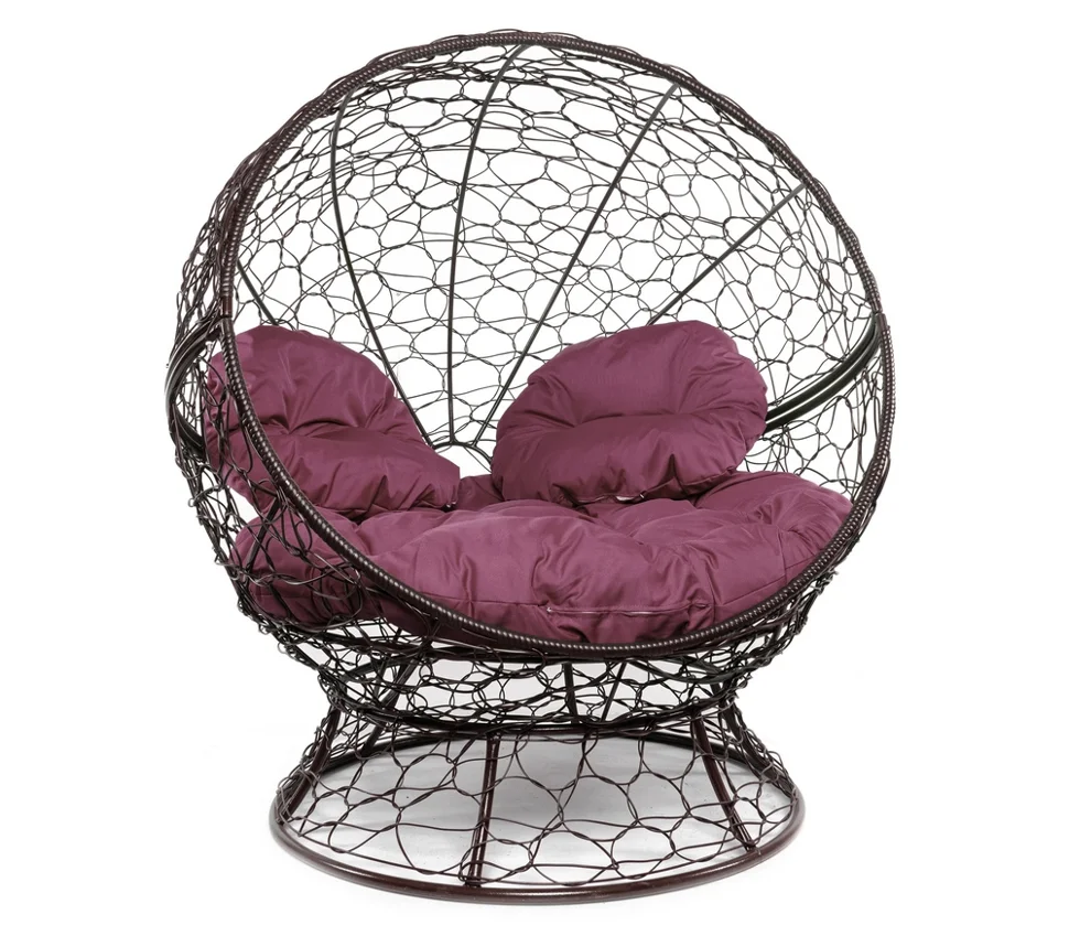 Кресло АПЕЛЬСИН с ротангом коричневое, бордовая подушка