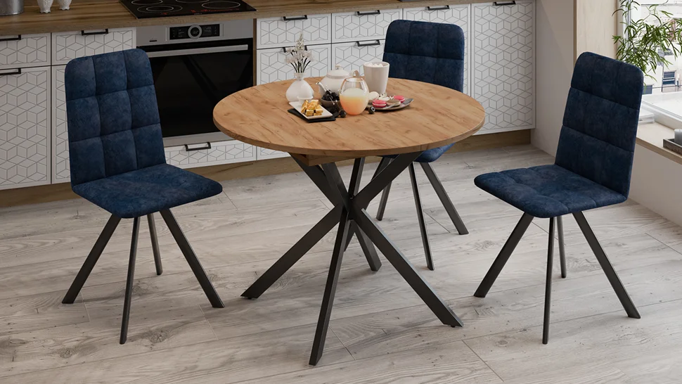 Стол обеденный Мэдисон 1000(1315)*750 Тип 3 (Дуб крафт золотой черный муар)