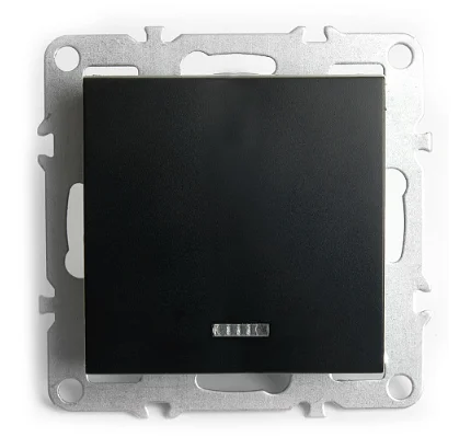 Выключатель одноклавишный СП 220V, 10А, c индикатором (механизм), черный (PSW10-9101-03) Эрна STEKKER