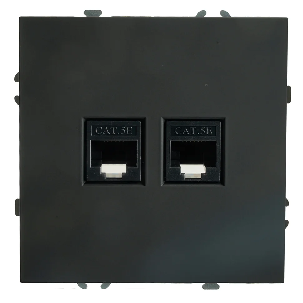 Розетка компьютерная 2-местная (механизм) СП Stekker Эмили RJ-45 (RST00-5111-05) черный уголь, soft touch