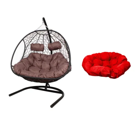 Подвесное кресло ДОБРЫНЯ с ротангом чёрное, красная подушка Подвесное кресло ДОБРЫНЯ с ротангом чёрное, красная подушка