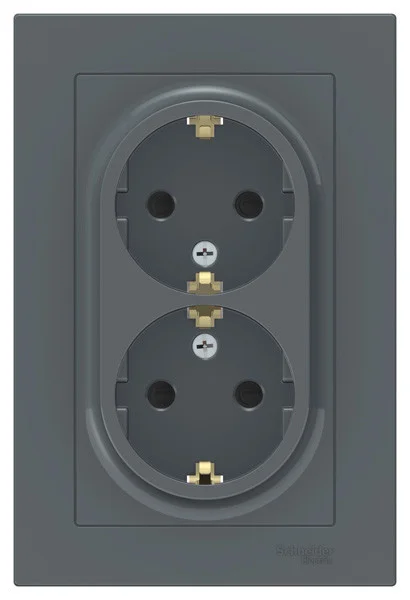 Розетка 2-м СП AtlasDesign 16А IP20 с заземл. защ. шторки в сборе грифель SE ATN000726