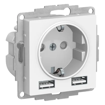 Механизм розетки 3-м СП AtlasDesign 16А IP20 с 2-мя заряд. устройствами USBA+A 5В/2.4А 2х5В/1.2А бел. Schneider Electric ATN000130