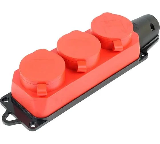 Розетка переносная 3-местная с заземлением 250В, 16А, IP44, красный, RST16-23-44-3 STEKKER Одри