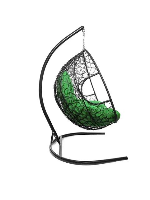 Подвесное кресло ДЛЯ ДВОИХ, цвет плетения – черный, подушка – зеленый