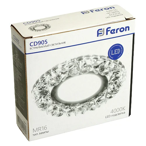 Светильник точечный Feron CD905 со светодиодной подсветкой 15LED*2835 SMD 4000K, MR16 50W G5.3, белый, хром, с драйвером в комплекте