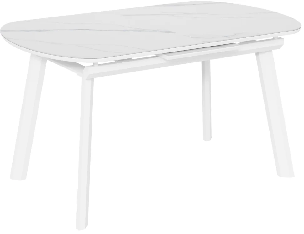 Стол Шамони-1С 140х85 (+37) (царга Белый/МДФ+PVC Белый/White marble) + нога №5 (белый)
