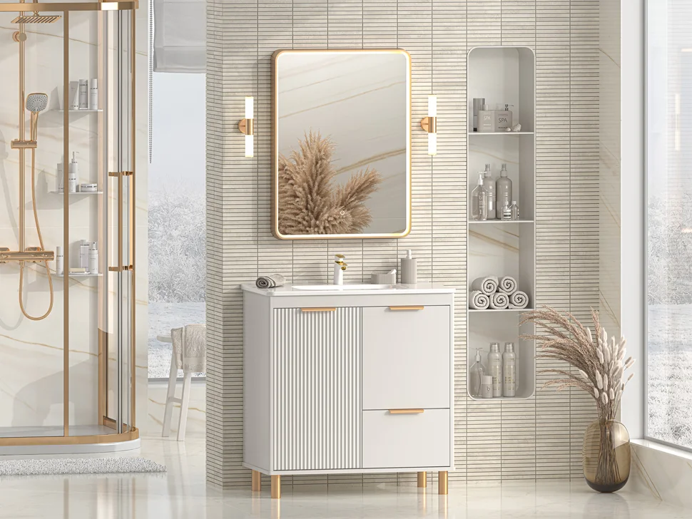 Комплект Misty: тумба RISACCA crema 80 напольная 2 двери 1 ящик, мат. эмаль с умывальником ONDA 80 см, белый