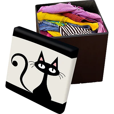 Пуф складной с отделением для хранения, дизайн - Кот, 30*30*30 см Пуф складной с отделением для хранения, дизайн - Кот, 30*30*30 см