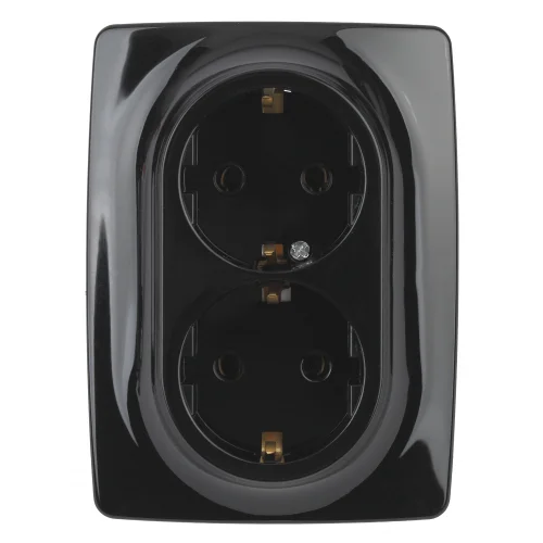 Розетка 2-местная СП Эра12 2X2P+E Schuko со шторками, 16A-250В, IP20, чёрный, арт.12-2108-06