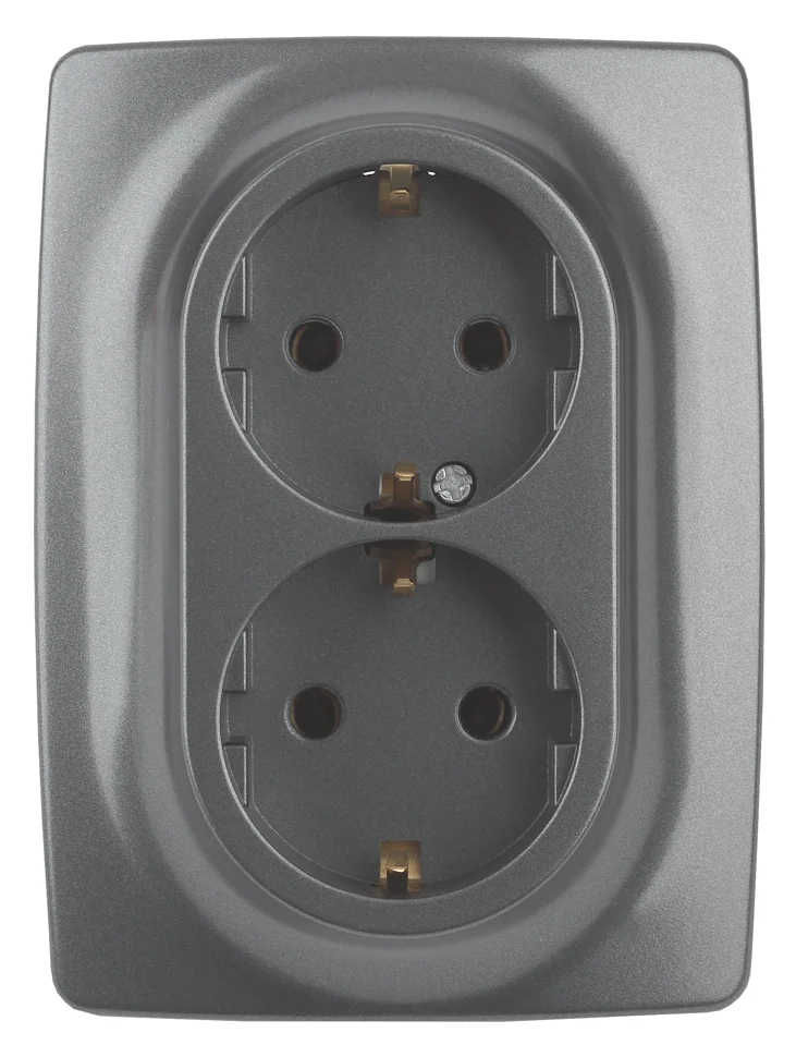 Розетка 2-местная СП Эра12 2X2P+E Schuko с заземлением, графит (16АХ-250В), арт.12-2106-12