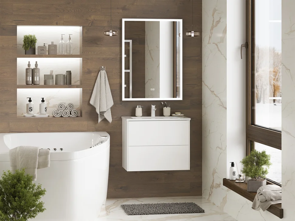 Комплект Misty: тумба TOY 60 подвесная с 2 ящиками узкая, цвет белый, с умывальником AVILA 60 см, белый Комплект Misty: тумба TOY 60 подвесная с 2 ящиками узкая, цвет белый, с умывальником AVILA 60 см, белый