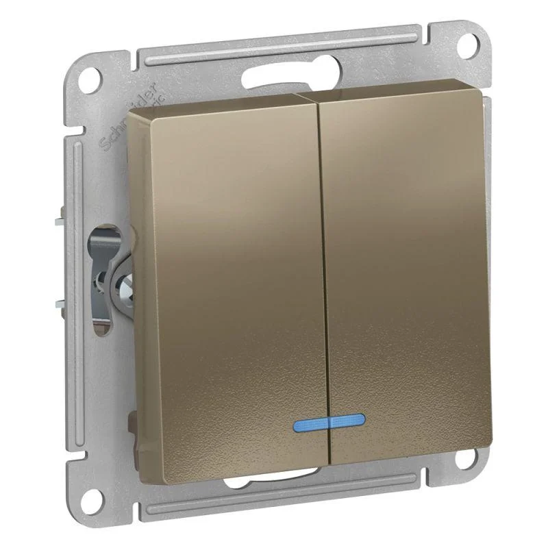 Механизм выключателя 2-кл. СП AtlasDesign 10А IP20 (сх. 5а) 10AX с подсветкой шампань Schneider Electric ATN000553
