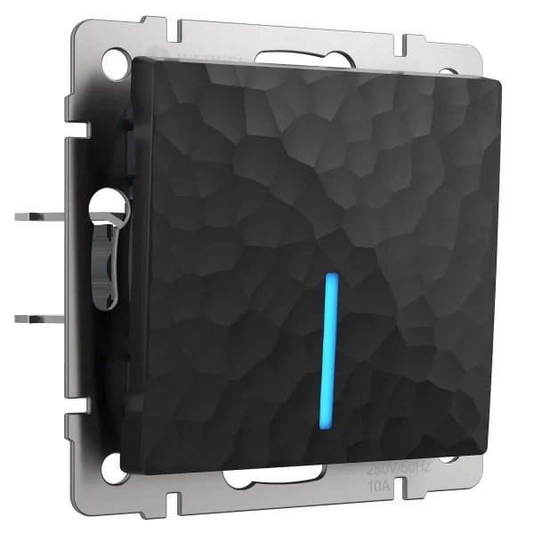 Выключатель одноклавишный СП Werkel Hammer проходной с подсветкой черный, W1212108